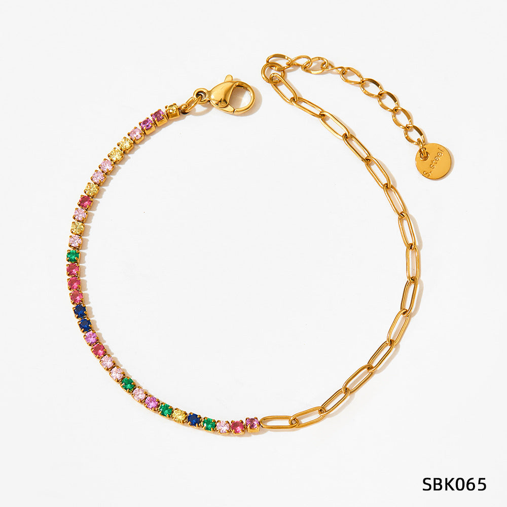 Stainless Steel Zircon Bracelet European And American PVD Vacuum Gold Plated