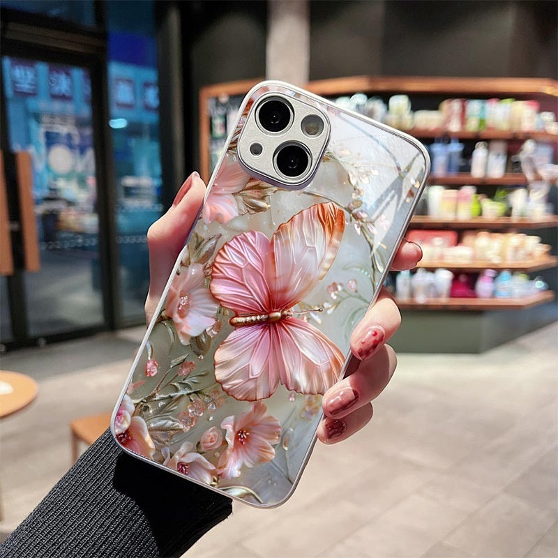 Metallic Paint Glass Stereoscopic Butterfly Phone Case