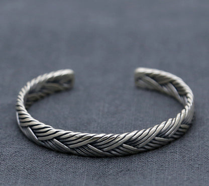Sterling Silver Ornament Chiang Mai Handmade Silver Retro Hemp Rope Woven Thai Opening Bracelet