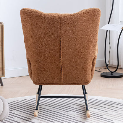 Rocking Chair With Pocket, Soft Teddy Fabric Rocking Chair For Nursery, Comfy Wingback Golider Rocking Chair With Safe Solid Wood Base For Living Room Bedroom Balcony