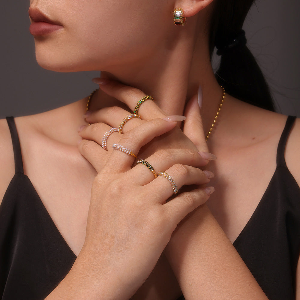 PVD Electroplated 18K Gold Inlaid  Pearl Ring Female