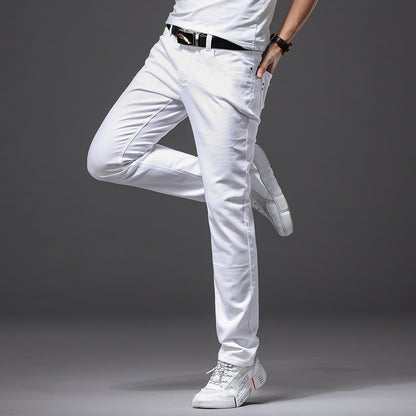 Light-Colored Jeans Men'S Loose Straight Summer Ultra-Thin Elastic Middle-Aged Blue And White Casual Pants