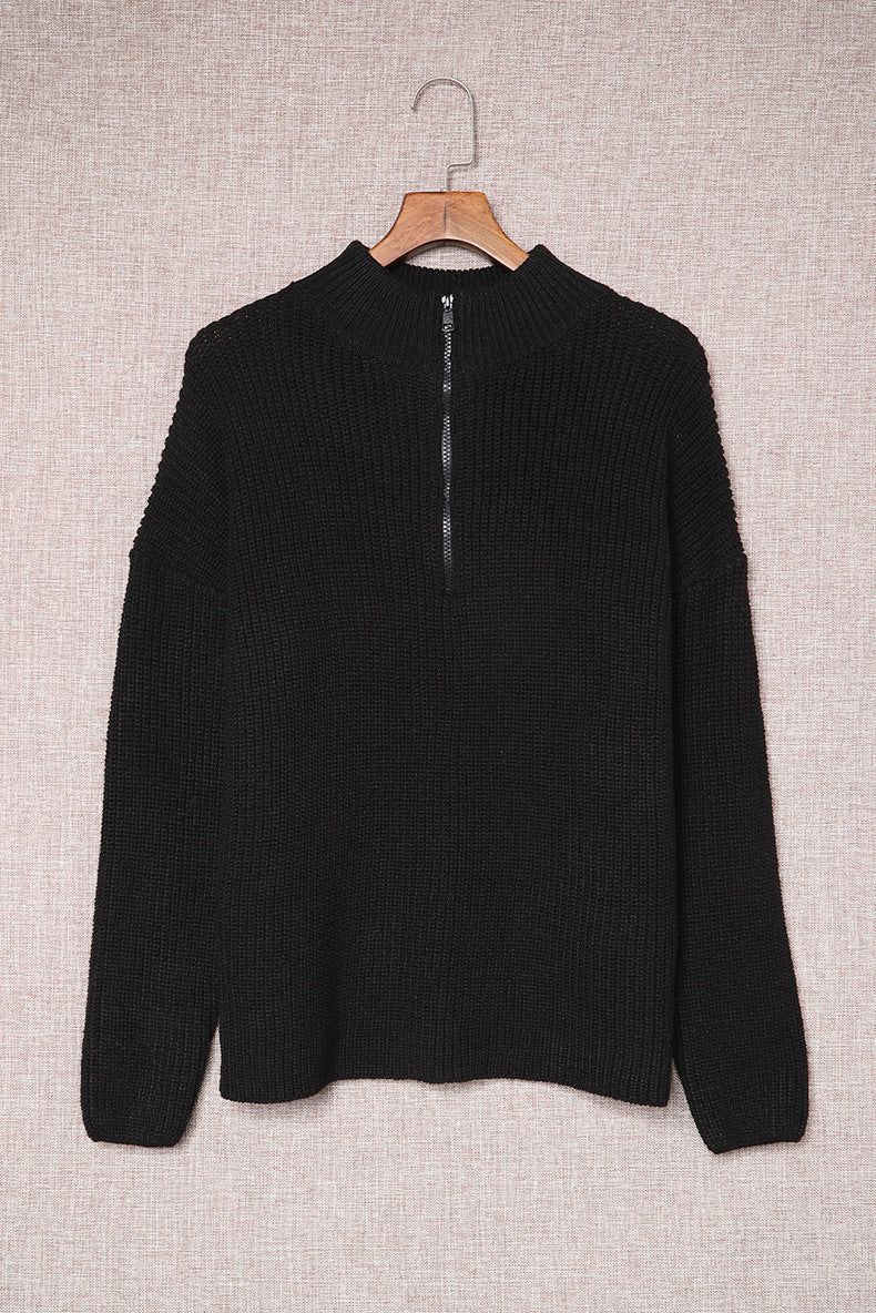 Autumn And Winter Zipper Stand-up Collar Thick Sweater For Women