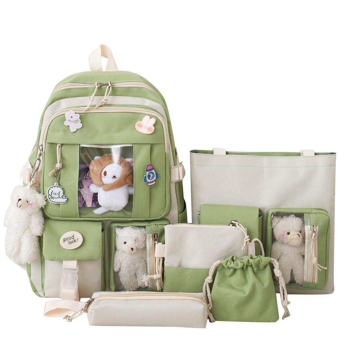 Large-capacity Sturdy Girl's Heart Durable Backpack Five-piece Set