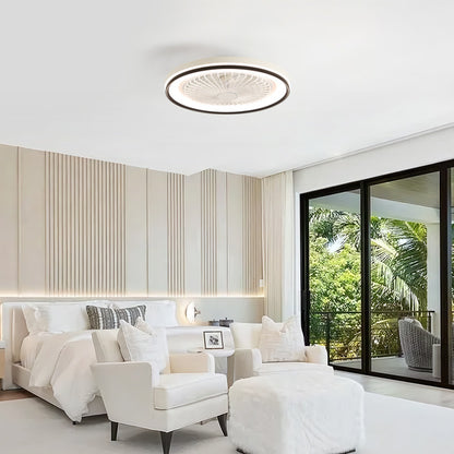 19 Inch RGB Dimmable LED Enclosed Ceiling Fan With Embedded Bladeless 6-speed Remote Control, Suitable For Bedroom Parties