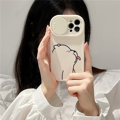 Sliding Window Phone Case Material Suitable Protective Cover Cartoon Painted Tongue-sticking Bear