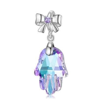 Purple Light Fatima's Hand Crystal 925 Sterling Silver Bow Necklace Bracelet Diy Pendant