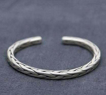 Sterling Silver Ornament Chiang Mai Handmade Silver Retro Hemp Rope Woven Thai Opening Bracelet