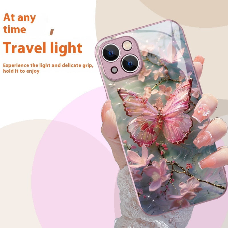 Metallic Paint Glass Stereoscopic Butterfly Phone Case