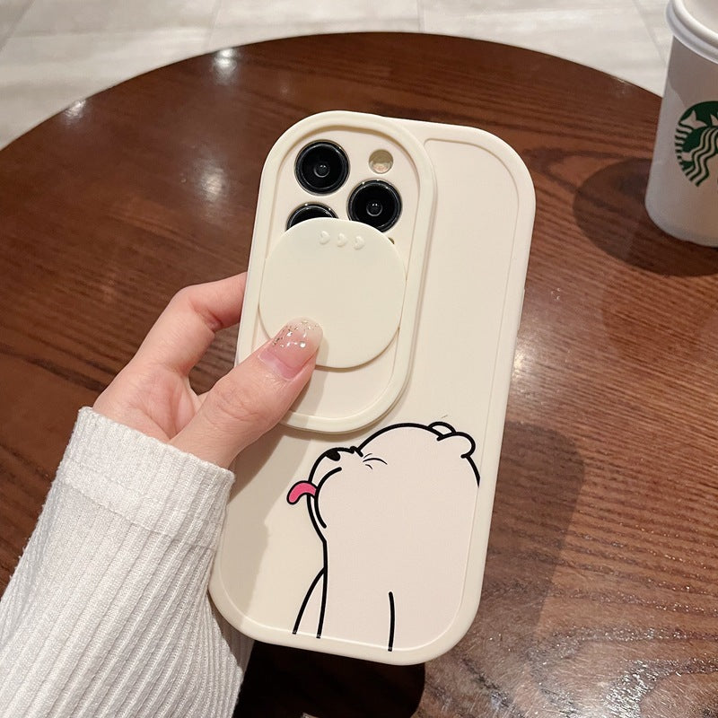 Sliding Window Phone Case Material Suitable Protective Cover Cartoon Painted Tongue-sticking Bear
