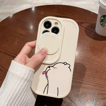 Sliding Window Phone Case Material Suitable Protective Cover Cartoon Painted Tongue-sticking Bear