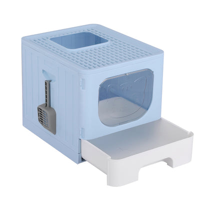 i.Pet Cat Litter Box Large Tray Kitty Toilet Enclosed Hooded Foldable Cat Litter Box Scoop Blue
