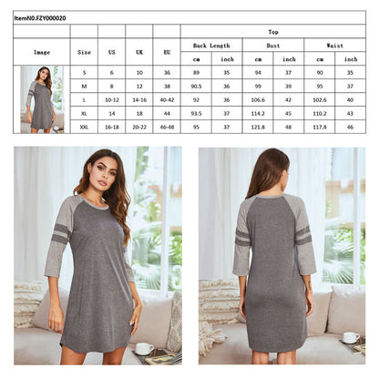 Polycotton Color Matching Women Nightgown 3/4 Sleeve Night Dress UK Size (XXL Size)