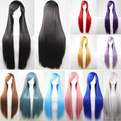 New 80cm Straight Sleek Long Full Hair Wigs w Side Bangs Cosplay Costume Womens, Dusty Blue