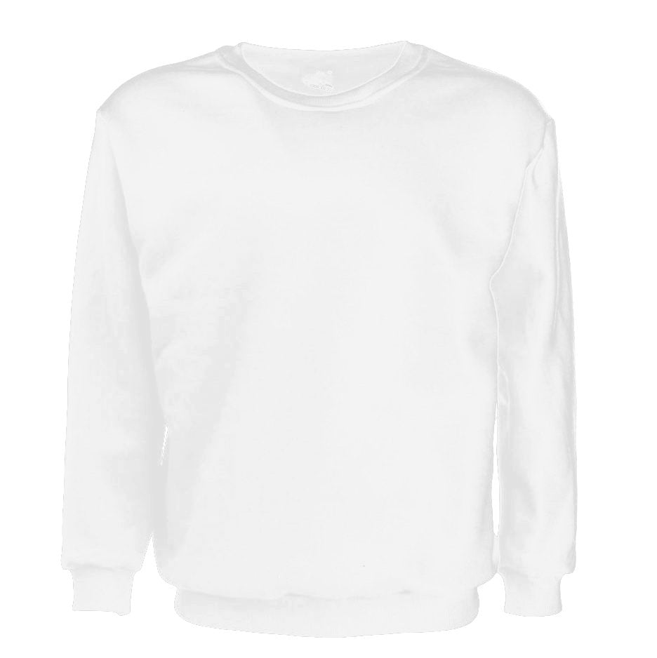 New Adult Unisex Plain Pullover Fleece Jumper Mens Long Sleeve Crew Neck Sweater, White, L