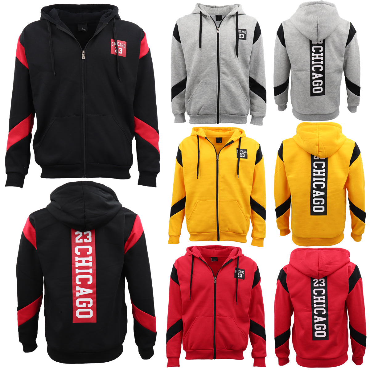 Men's Fleece Zip Up Hoodie Shirt Chicago Bulls 23 Michael Jordan Sweat Jacket, Black, XL