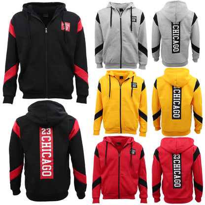 Men's Fleece Zip Up Hoodie Shirt Chicago Bulls 23 Michael Jordan Sweat Jacket, Black, XL