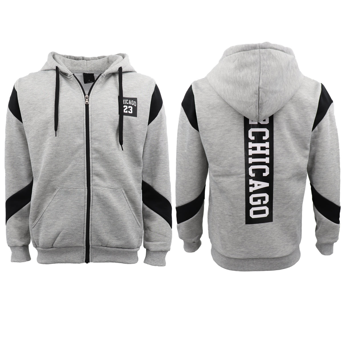 Men's Fleece Zip Up Hoodie Shirt Chicago Bulls 23 Michael Jordan Sweat Jacket, Black, XL