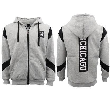 Men's Fleece Zip Up Hoodie Shirt Chicago Bulls 23 Michael Jordan Sweat Jacket, Black, XL