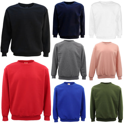 New Adult Unisex Plain Pullover Fleece Jumper Mens Long Sleeve Crew Neck Sweater, Wash Pink, S