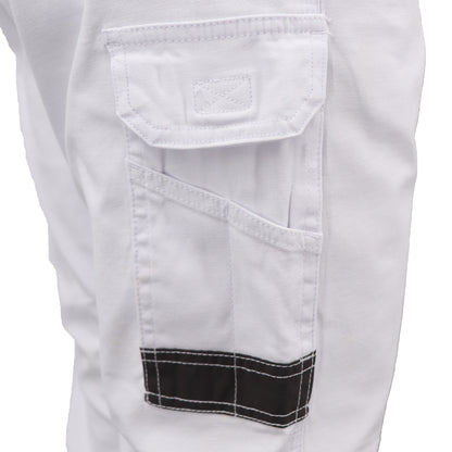 Men's Cargo Cotton Drill Work Pants UPF 50+ 13 Pockets Tradies Workwear Trousers, White, 38