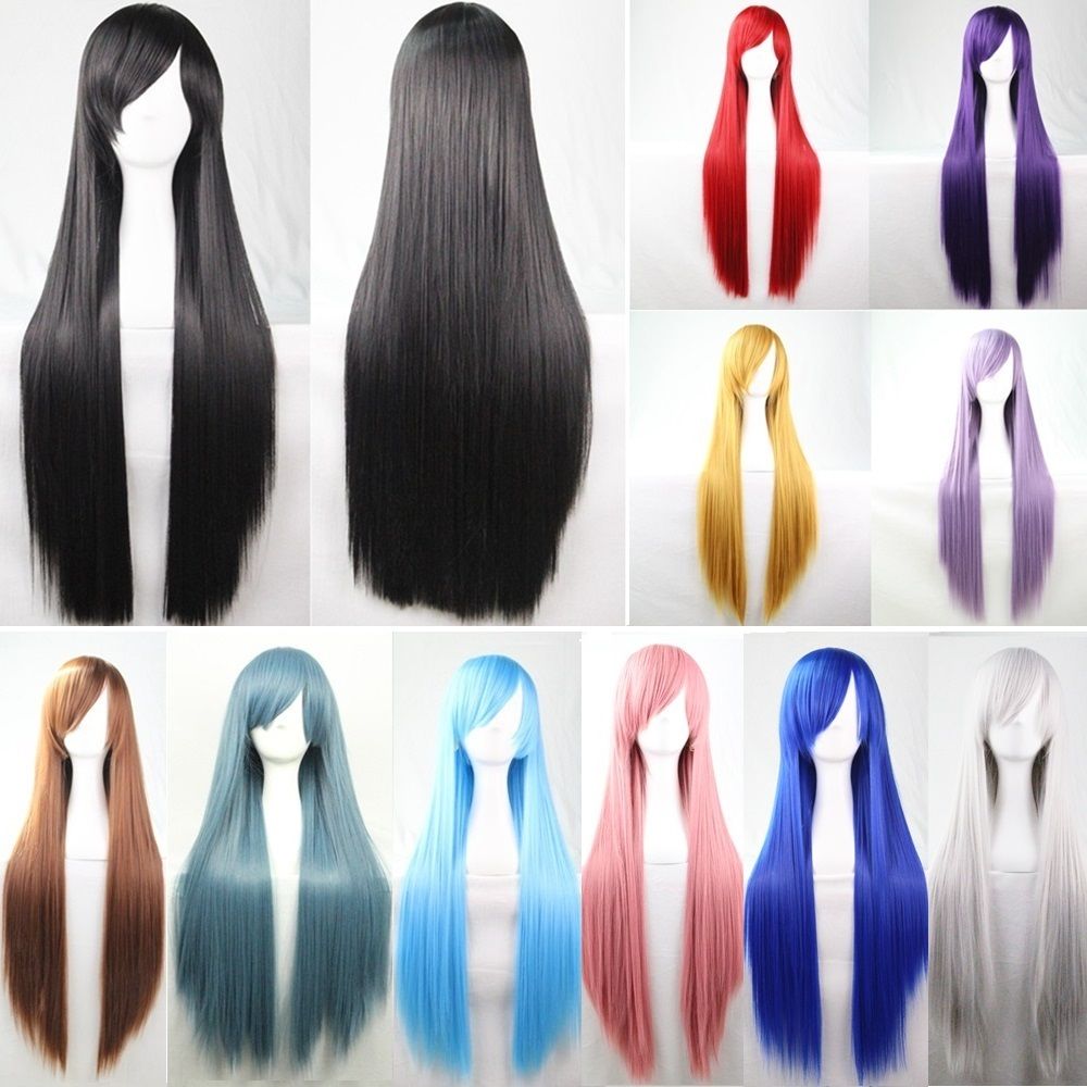 New 80cm Straight Sleek Long Full Hair Wigs w Side Bangs Cosplay Costume Womens, Red